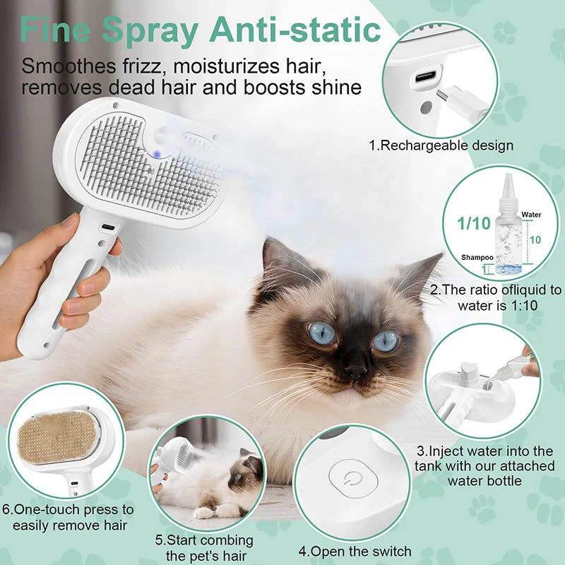 3in1 Pet Steam Spray Grooming Brush for Dogs Cats