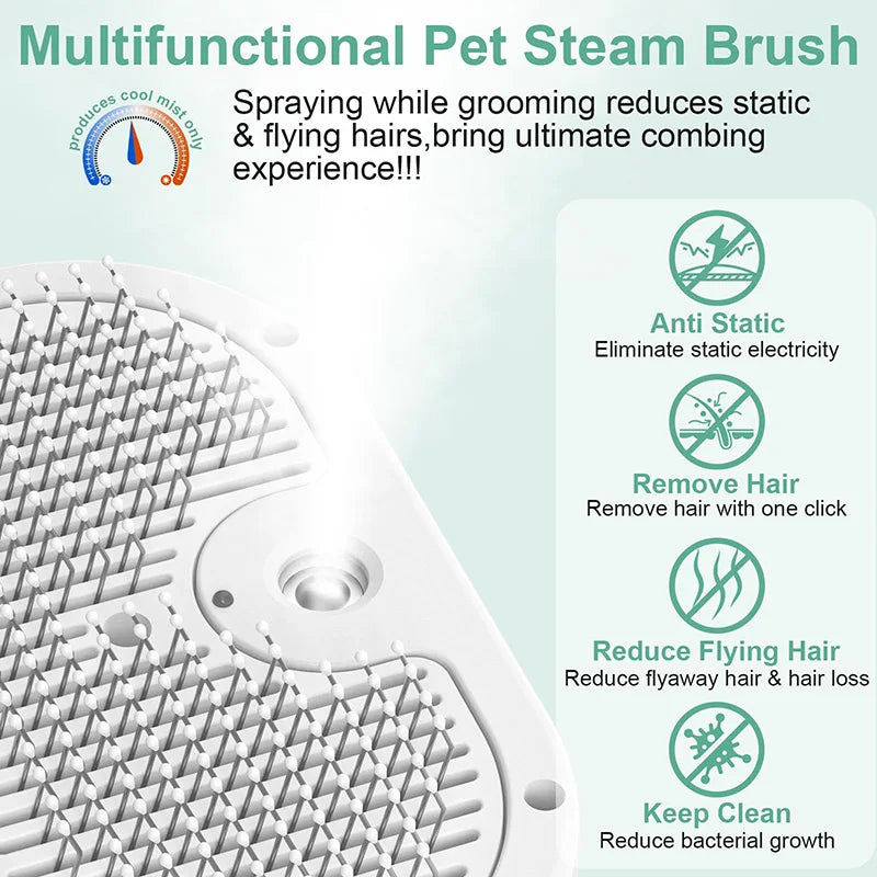 3in1 Pet Steam Spray Grooming Brush for Dogs Cats