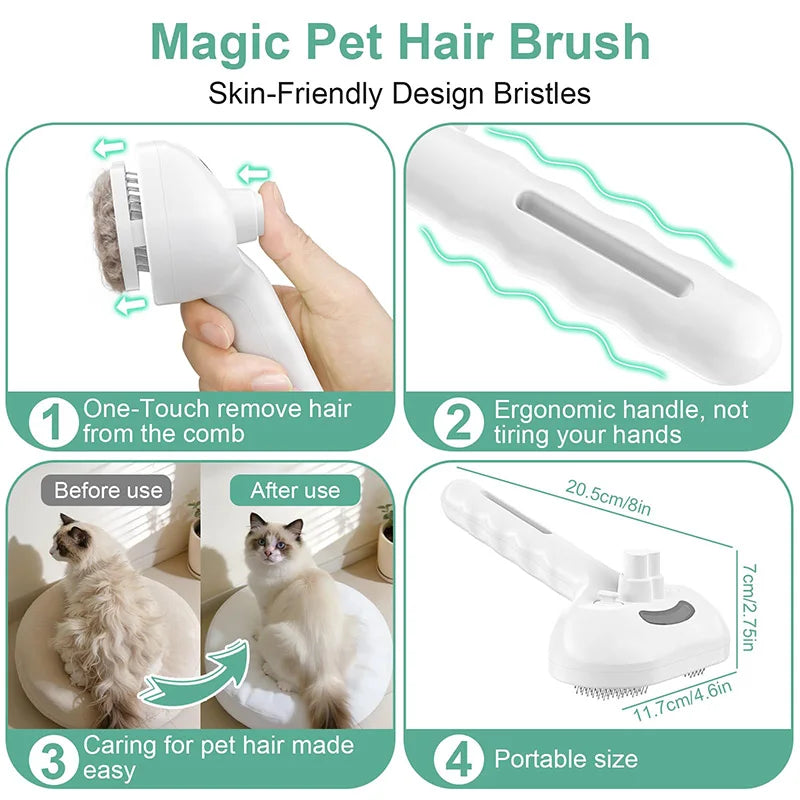 3in1 Pet Steam Spray Grooming Brush for Dogs Cats