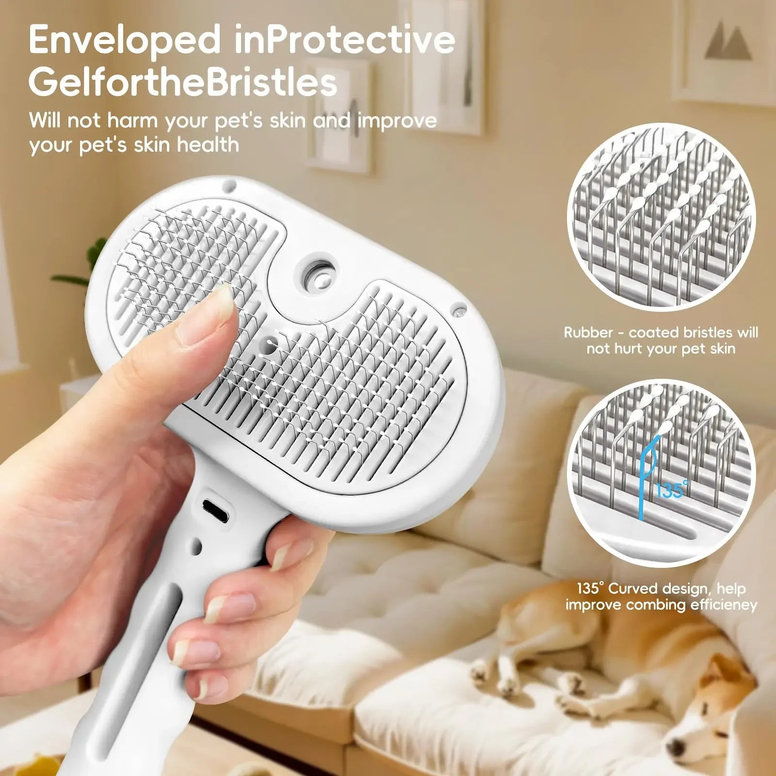 3in1 Pet Steam Spray Grooming Brush for Dogs Cats
