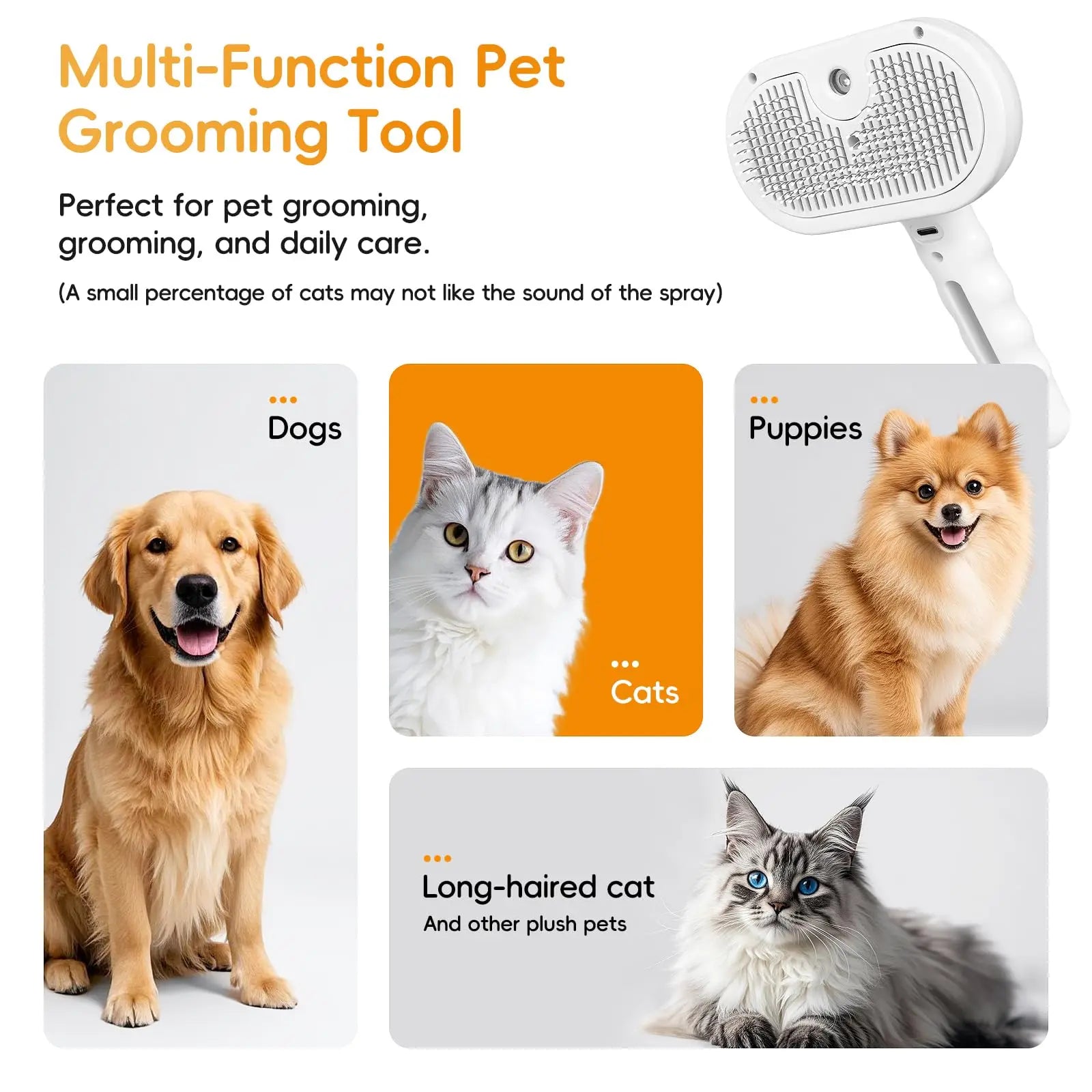3in1 Pet Steam Spray Grooming Brush for Dogs Cats
