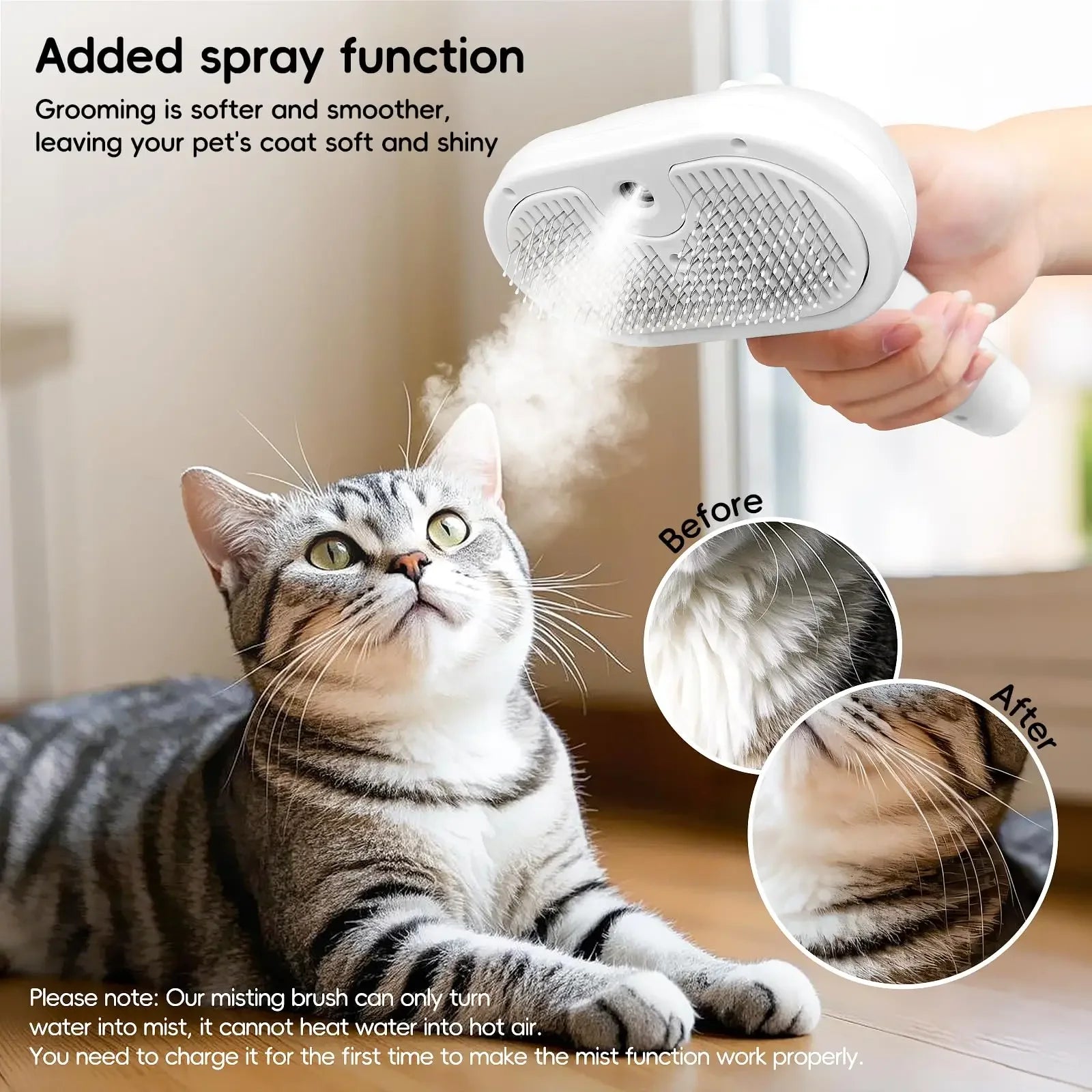 3in1 Pet Steam Spray Grooming Brush for Dogs Cats